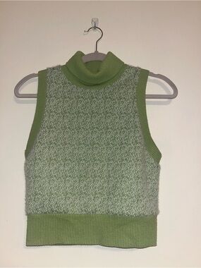 Zara Light Green Sleeveless Turtleneck Knit Sweater